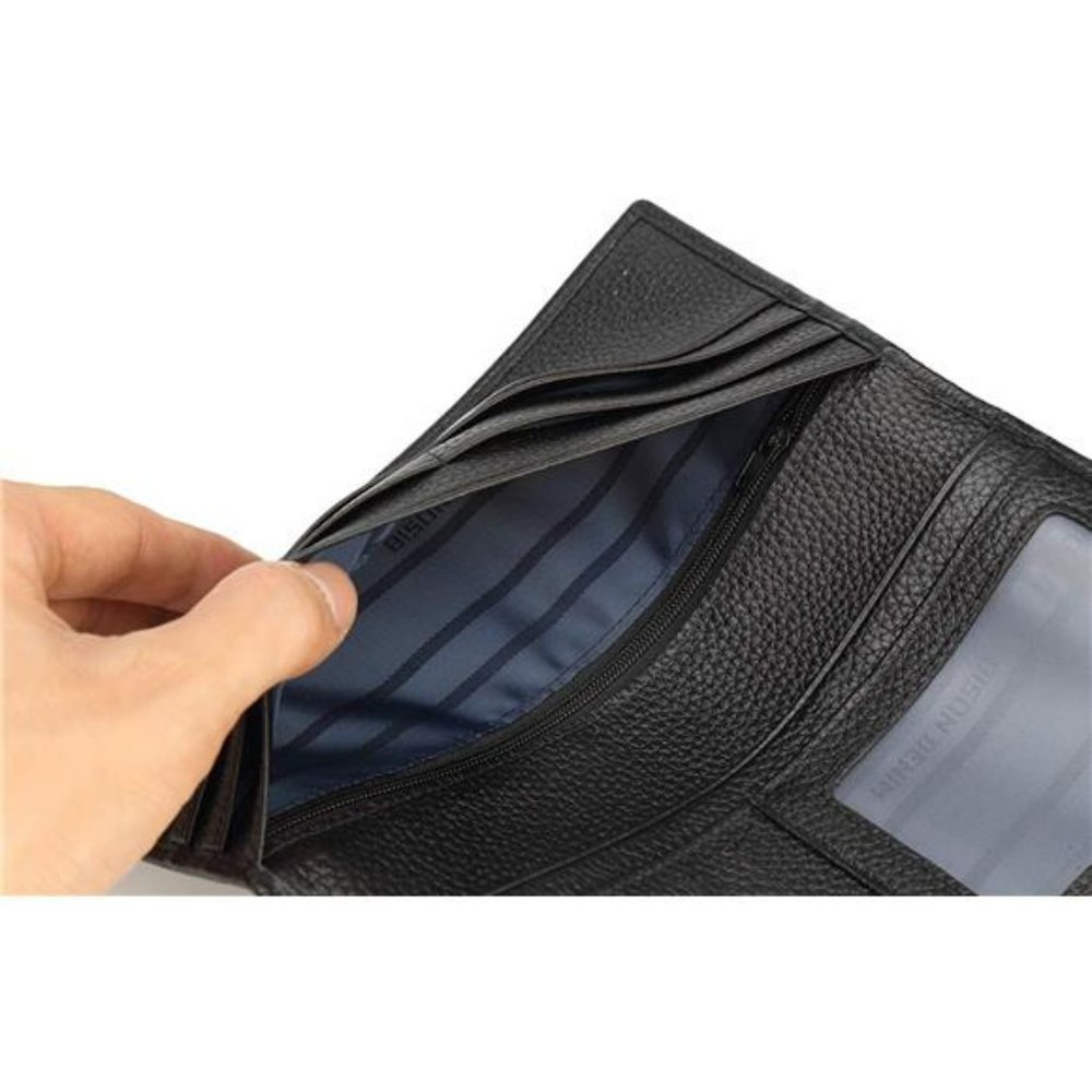 RFID Bifold Wallets Slim Credit Card Wallet Real Leather Mens Long Wallet - Picture 6 of 6